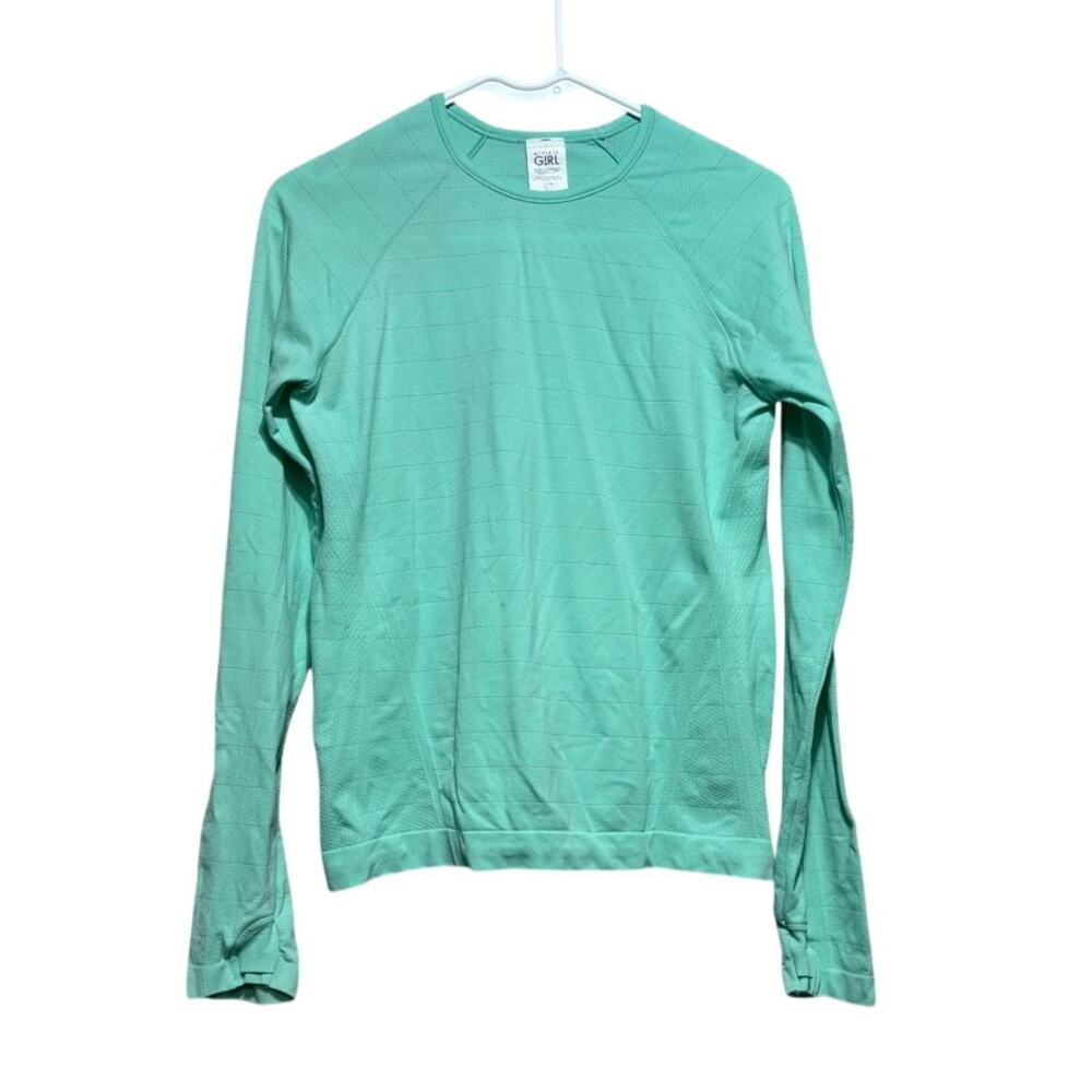 Athleta Girl Power Up Shimmer Long Sleeve Top XL 14 Seamless Athletic Mint Green